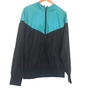 Vintage Rsole colour block hooded windbreaker jacket black turquoise size large